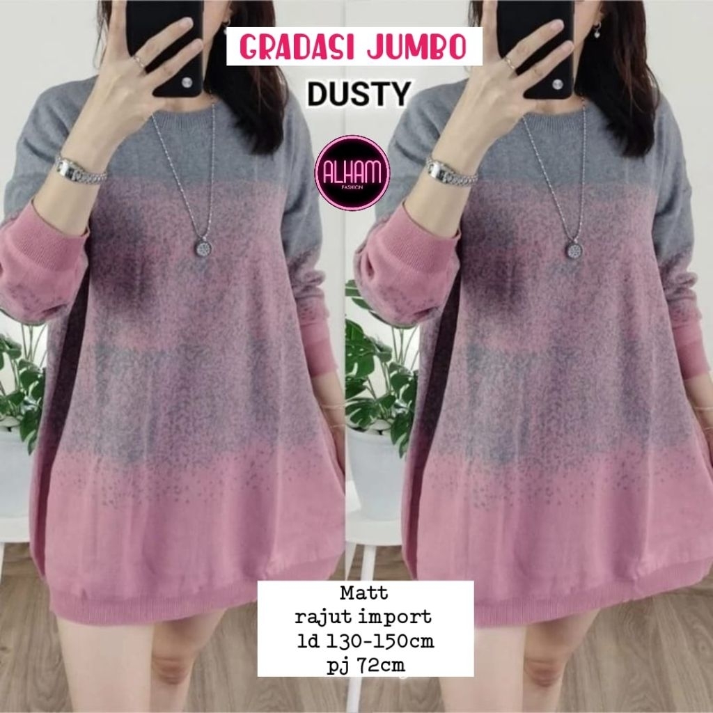 Alham - Gradasi #1 Blouse Jumbo Wanita Rajut Import LD 130