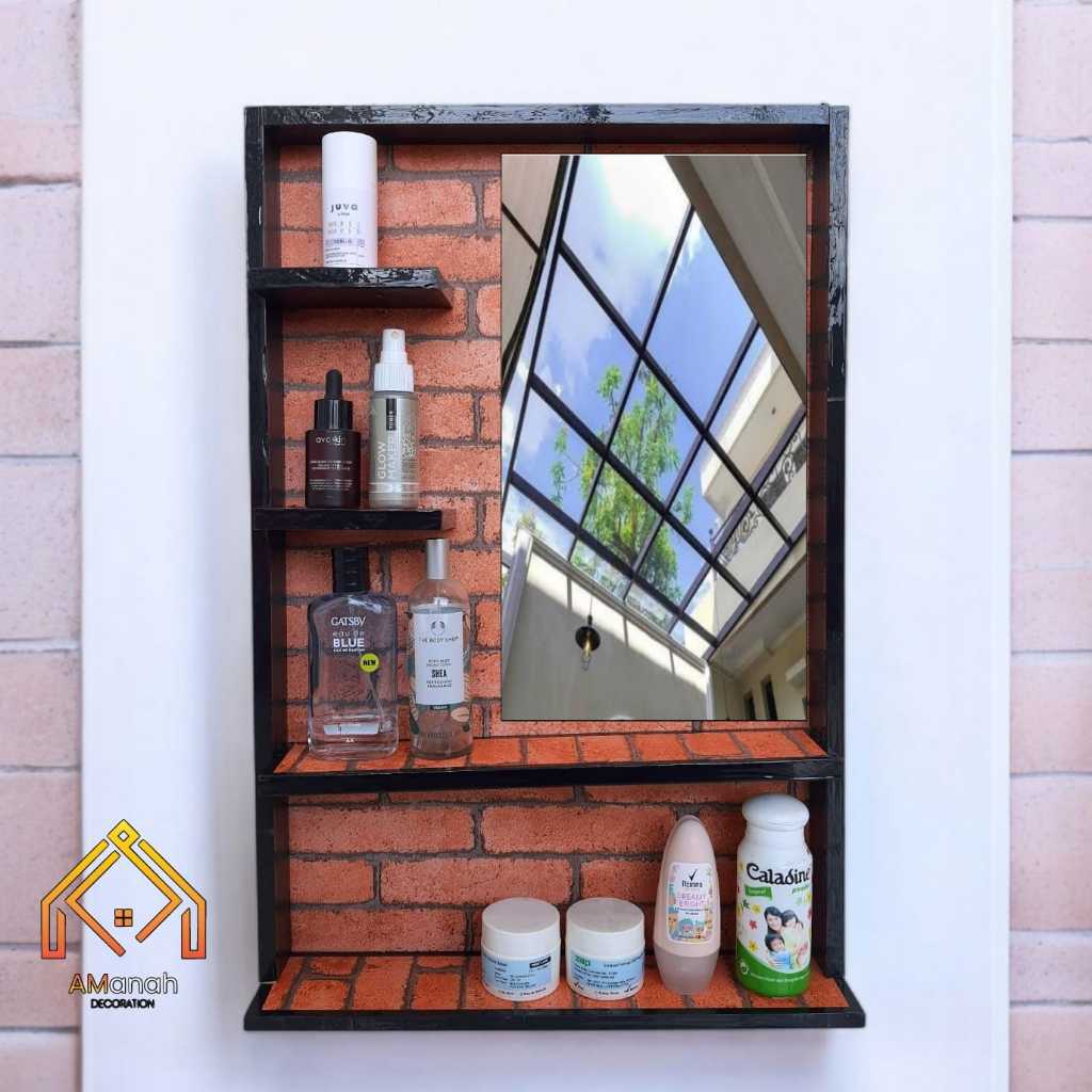 RAK MAKE UP GANTUNG KAYU MINIMALIS KACA RKA300 / RAK KOSMETIK JUMBO CERMIN HIAS
