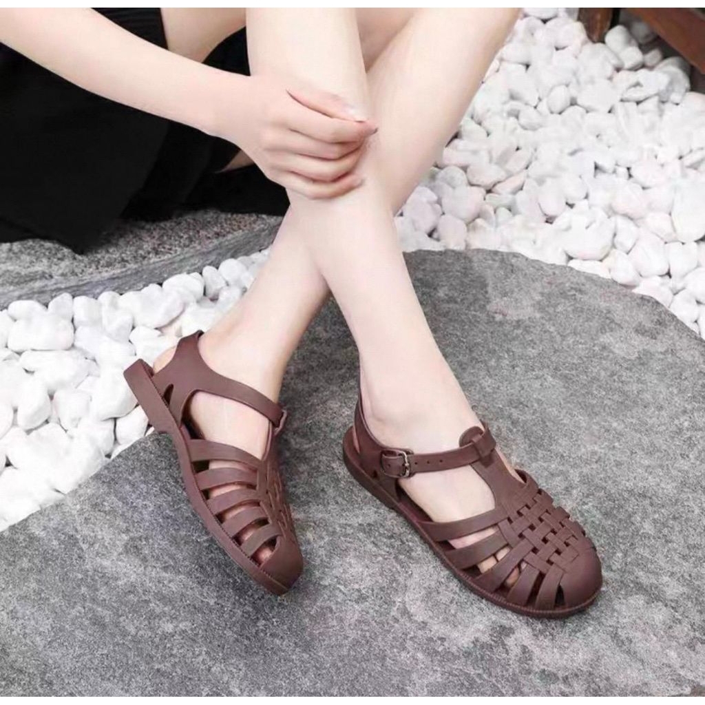 sandal/sendal wanita jelly import ala korean coklat
