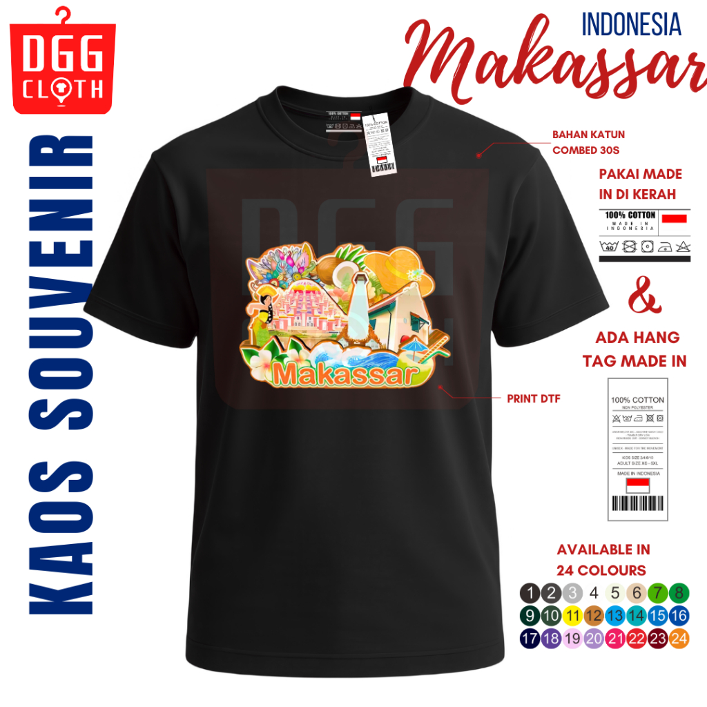 DGGClothing Kaos Oleh-Oleh Makassar Tshirt Baju Souvenir Kota Makassar Terbaru Dewasa Anak Banyak Va