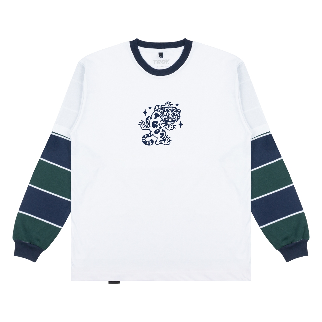 Troy Company Double Sleeve Longsleeve Tshirt White Navy Crouch Tiger - Kaos Putih Navy Lengan Panjang DSD 3509