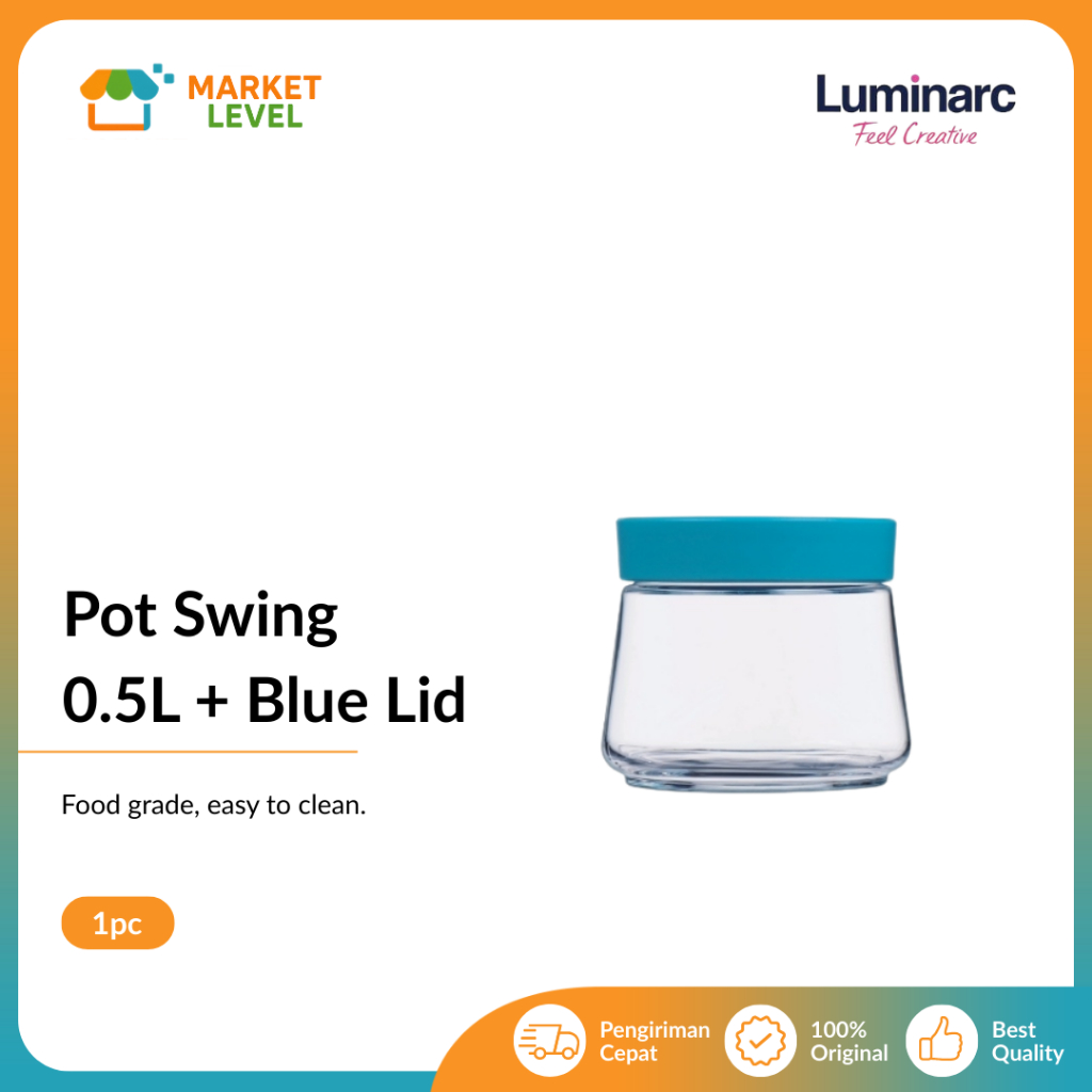 Luminarc - Toples Kaca Pot Swing 0.5L + Blue Lid