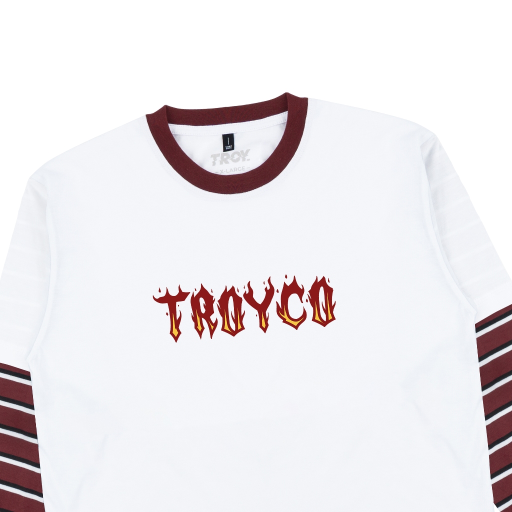 Troy Company Double Sleeve Longsleeve Tshirt White Maroon Dance Fire - Kaos Putih Maroon Lengan Panjang DSD 3512