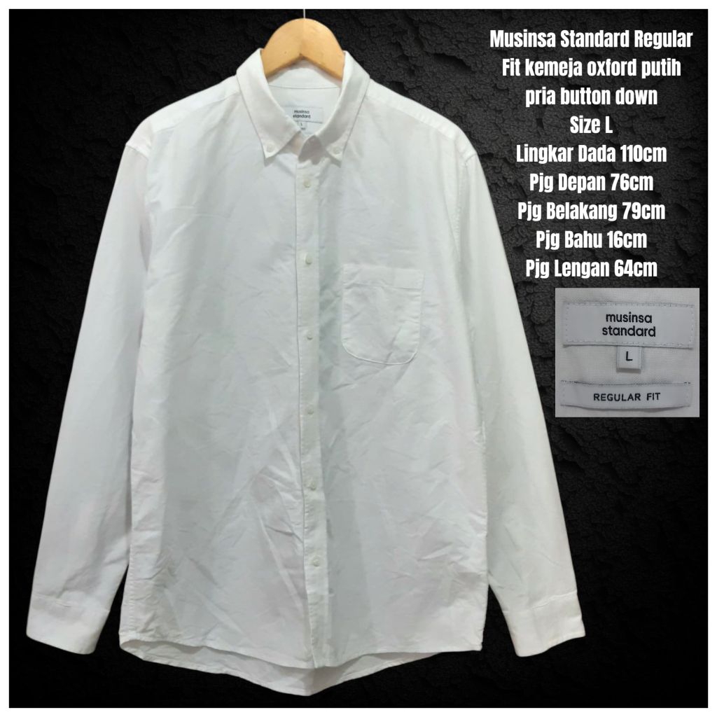 Musinsa Standard Regular Fit kemeja oxford putih pria button down