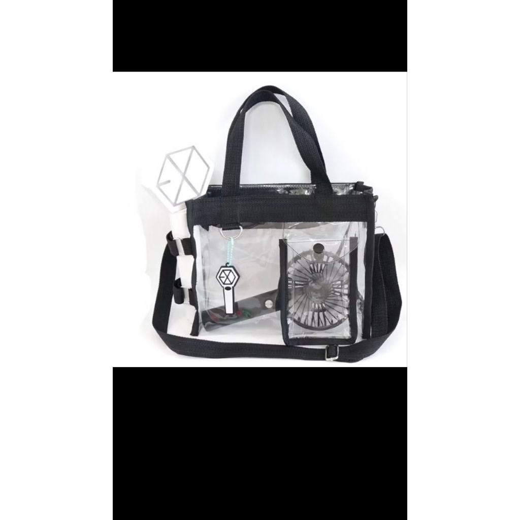 TAS SELEMPANG MIKA PVC TEBAL TRANSPARAN SLING BAG TOTE RESLETING 25 x 10 x