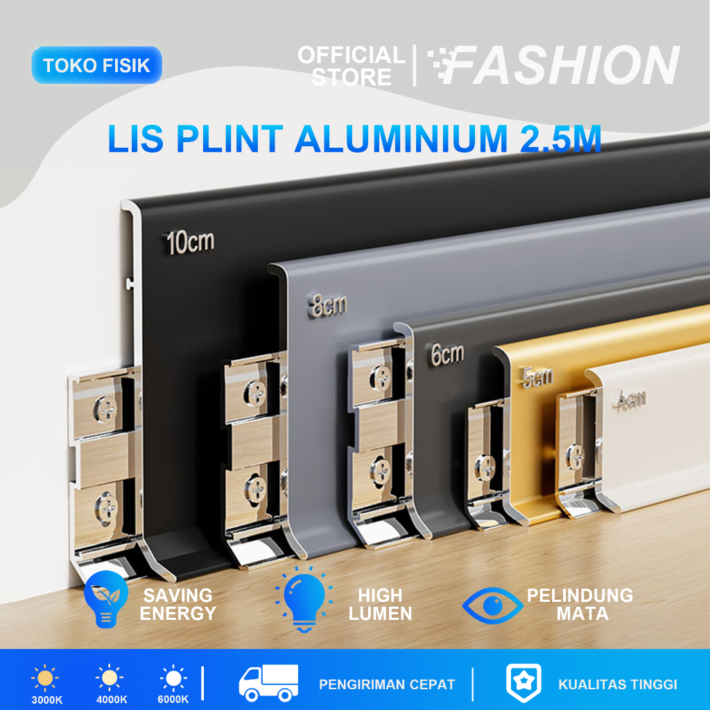 Lis Plint Aluminium 2.5M 4cm 6cm 8cm 10cm Floor Skirting Premium Untuk Rumah & Kantor Aksesoris Lant