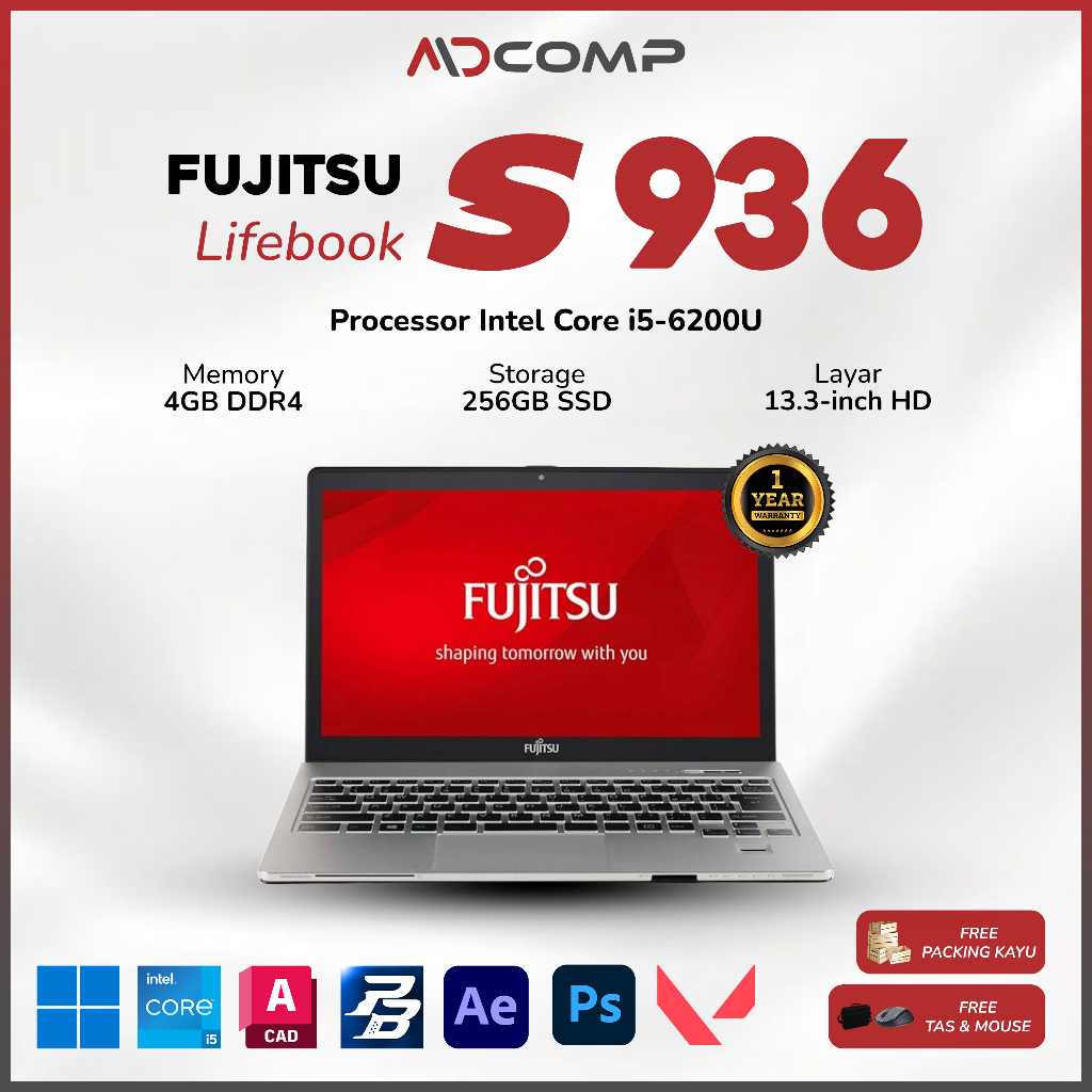 Laptop Fujitsu Lifebook S936 Intel Core i5 Gen 6 RAM 4GB SSD 256GB/512GB Murah Bergaransi