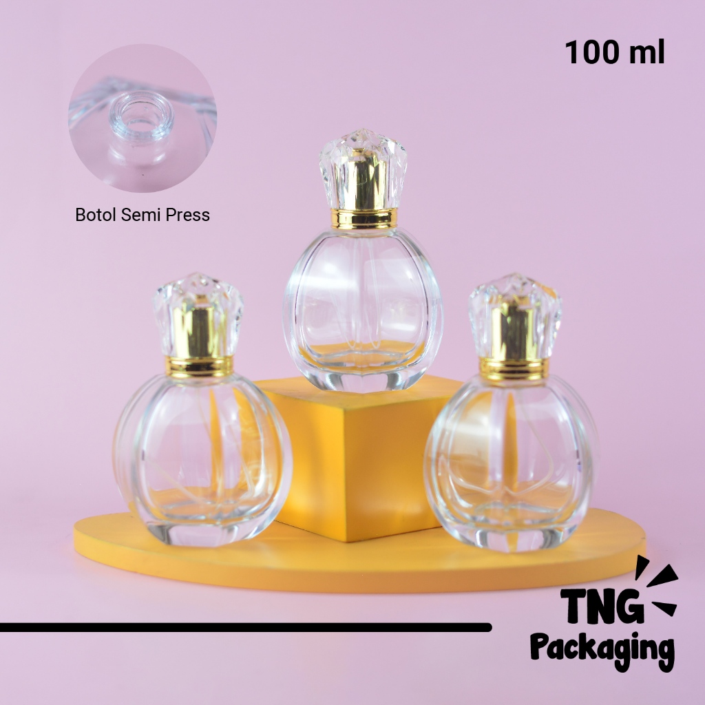 Botol Parfum Spray Semi Press Kaca Bening 100ml Bentuk Labu – Botol Parfum Kosong Semi Press Elegan 