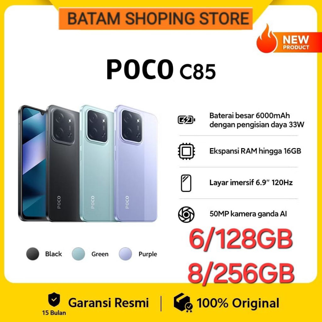 XIAOMI POCO C85 ( 8GB + 256GB ) ( 6GB + 128GB ) 6000 mAh 33W Garansi Resmi