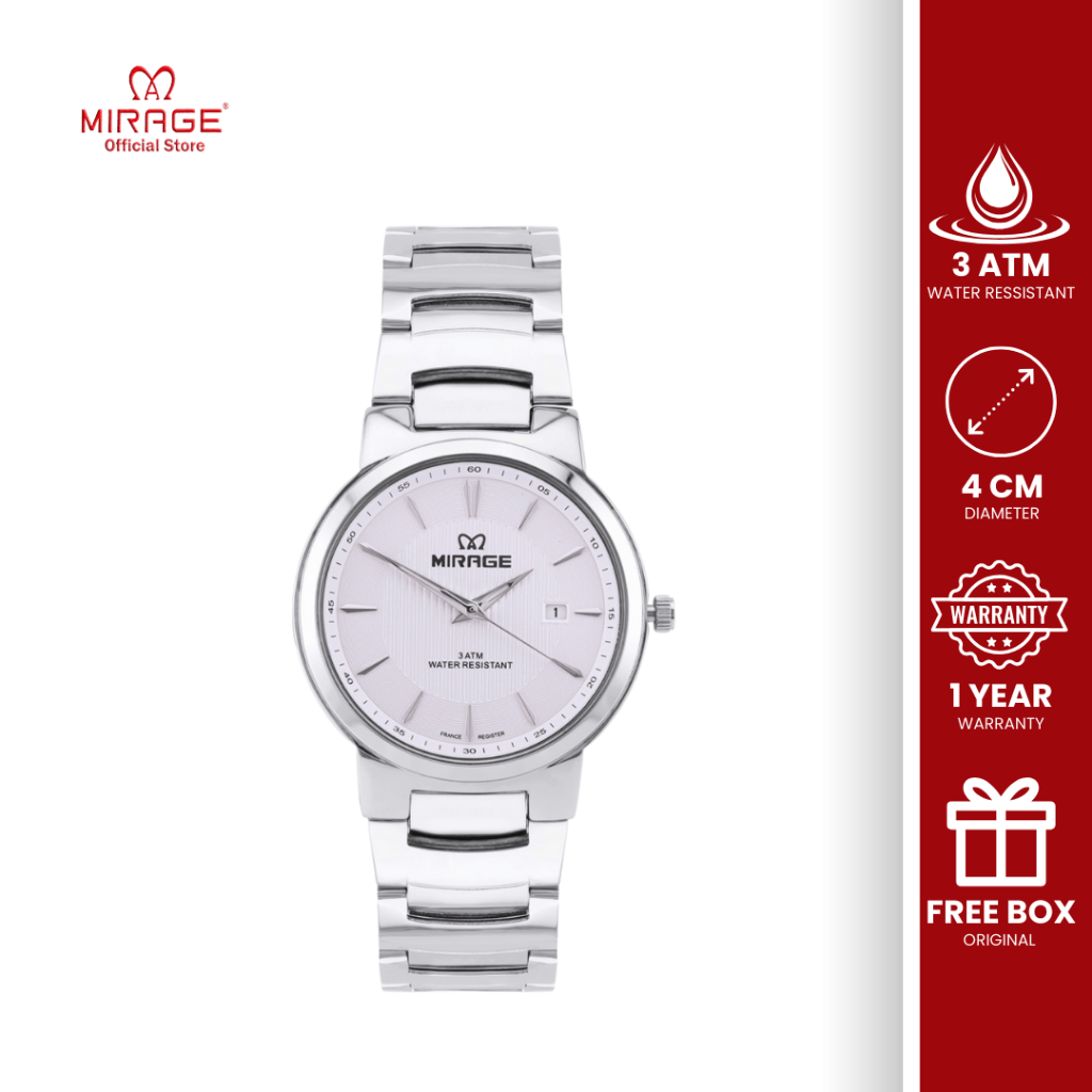 Mirage Original Jam Tangan Pria Analog Casual Formal Silver Klasik Tipis Anti Air 7390 / 8902 M