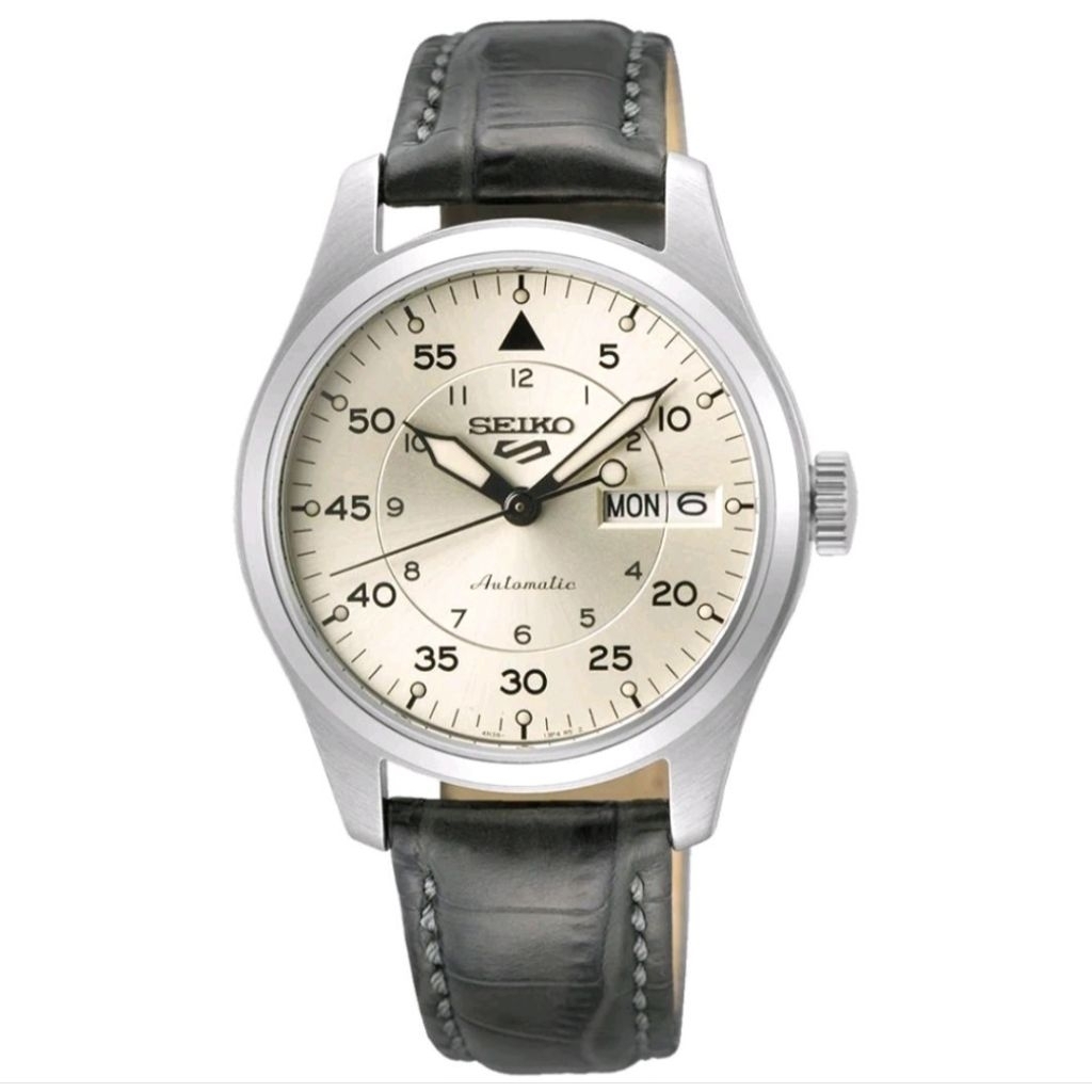 Jam Tangan Pria Seiko 5 Sports SRPJ87K1 Automatic Cream Dial Leather Strap SRPJ87