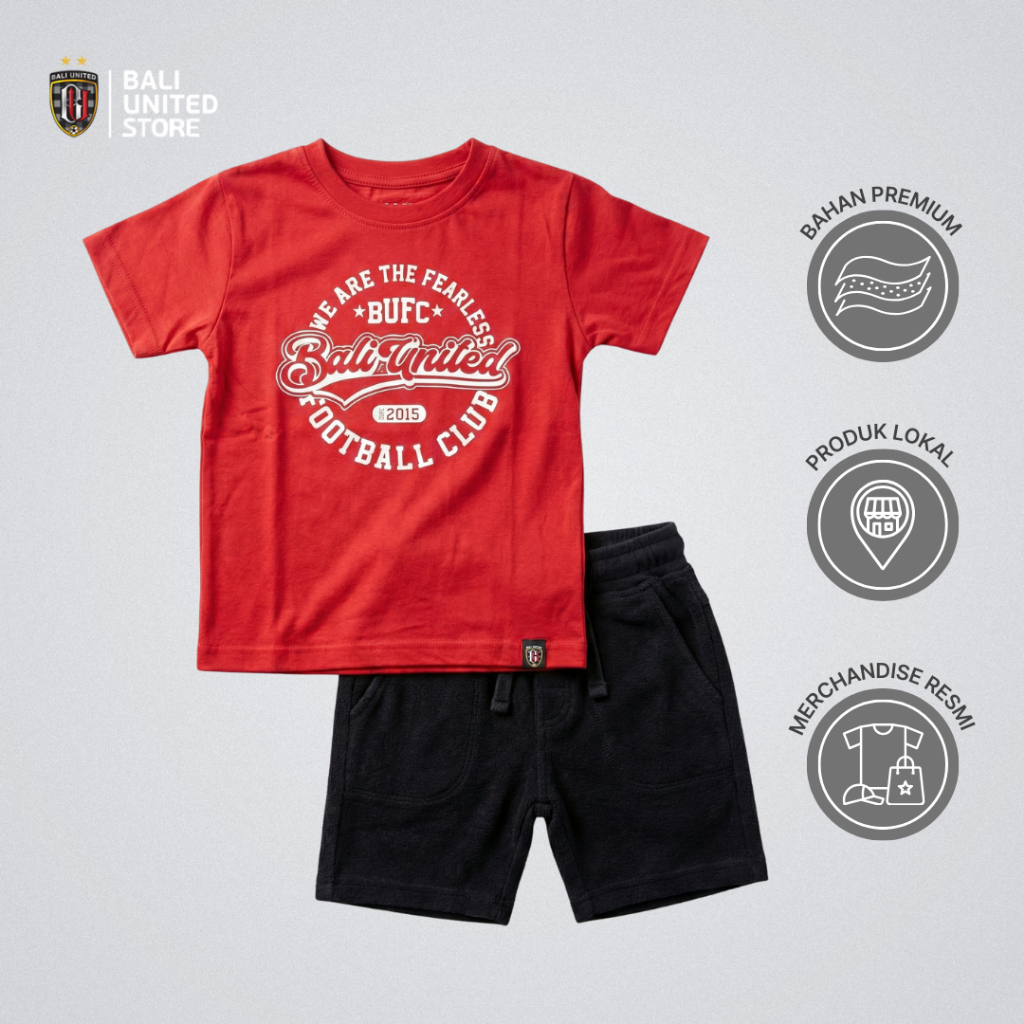 Bali United FC The Fearless Kids Set Red Black - Setelan anak kaos nyaman merah Hitam atasan bawahan