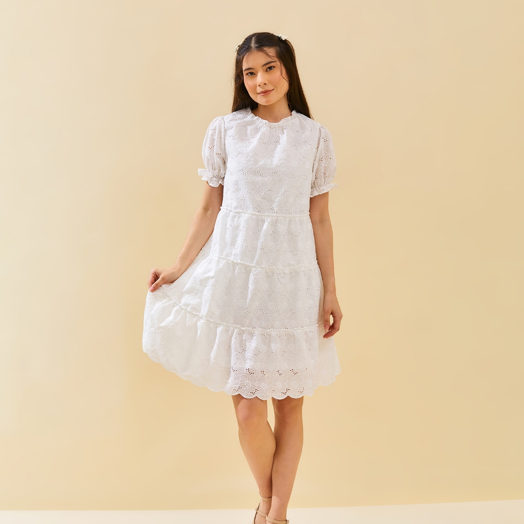 ULTRAVIOLET Suzy Eyelet Dress 367 Off White - Baju Terusan Wanita Korean Style