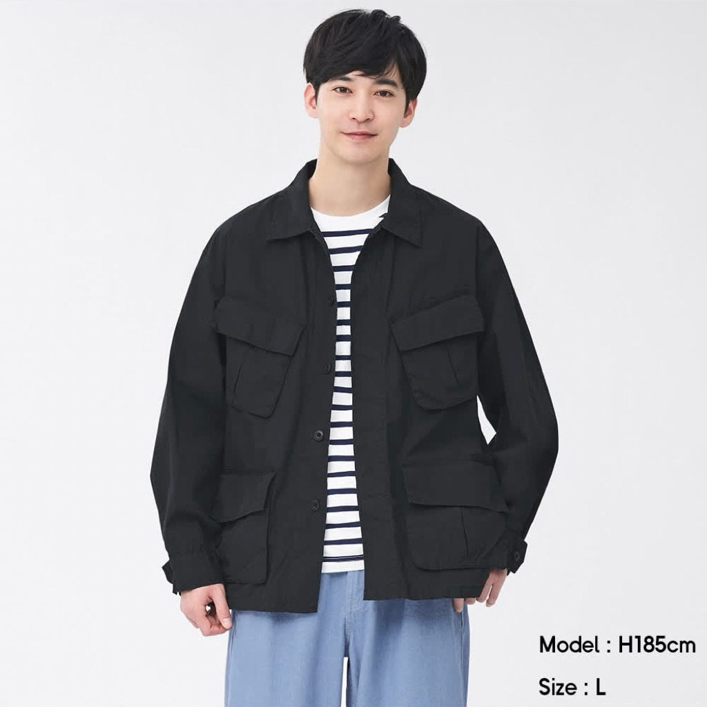 Brand New - GU by Uniqlo - Cotton Fatigue /Jungle / Tropical Jacket (Oversized Fit) - Black - Fit M/