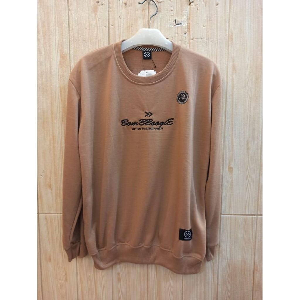 Kaos atasan Crewneck distro lengan panjang warna coklat susu