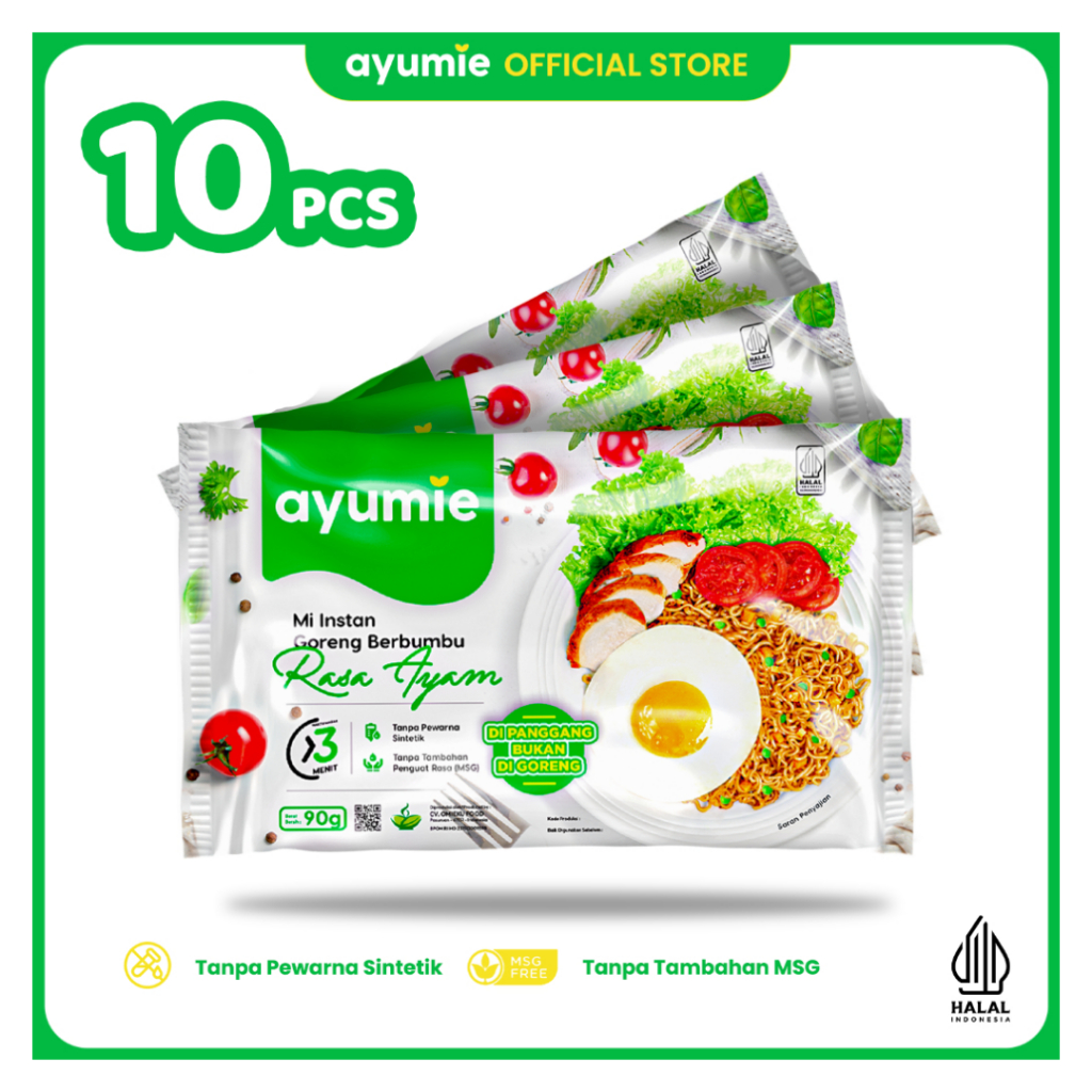 Ayumie Mie Sehat Ayam Panggang 10 Pack – Tanpa MSG, BPOM, Aman