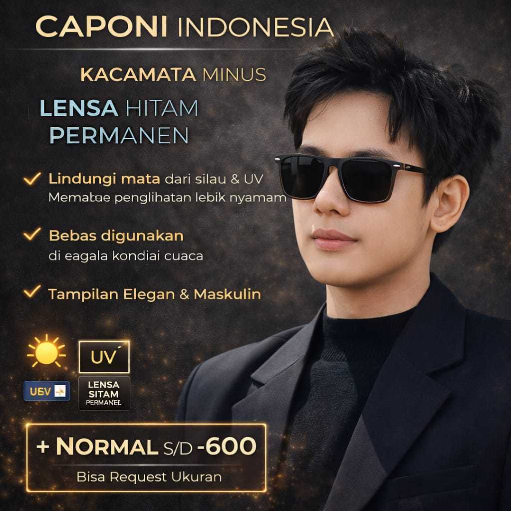 PORCHE Kacamata Minus Pria Wanita Lensa Hitam Permanen Kaca Mata Anti Silau Frame Kotak Lentur