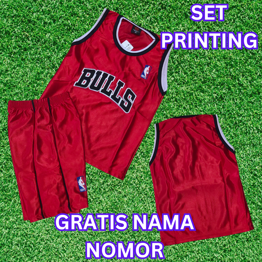 Setelan Baju Basket Anak Laki-Laki dengan Logo Bordir, Bahan Jersey, Ukuran 4 hingga XXL
