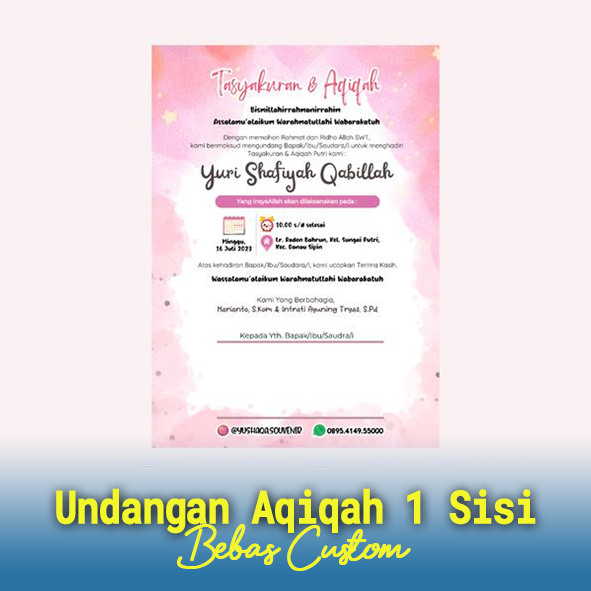 Undangan Aqiqah Custom 1 Sisi, Undangan Aqiqah Ukuran A5 1 Sisi & 2 Sisi  Undangan Aqiqah Desain Suk