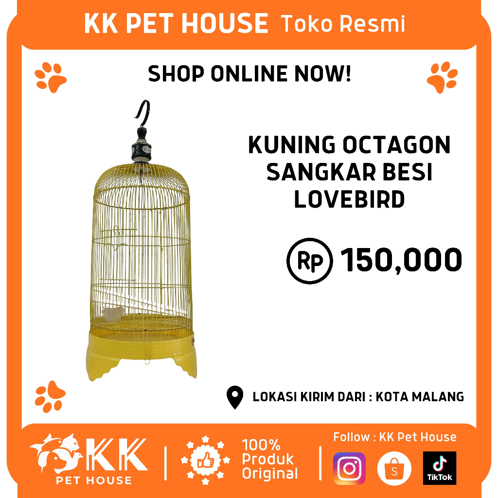 0614-KUNING OCTAGON SANGKAR BESI LOVEBIRD