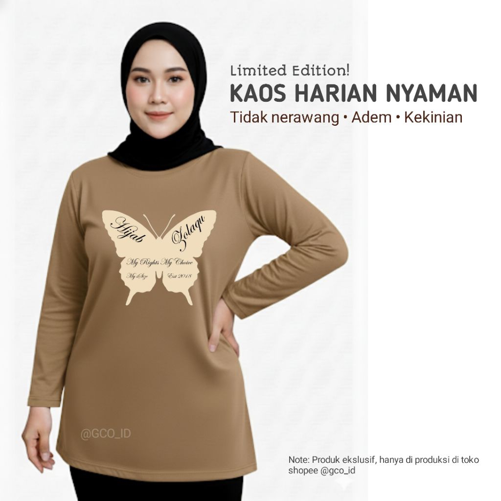 Semitunik Zolaqu Original Wanita Terbaru 2026 Motif | Kaos M-L-XL-XXL T-shirt Coklat Lengan Panjang