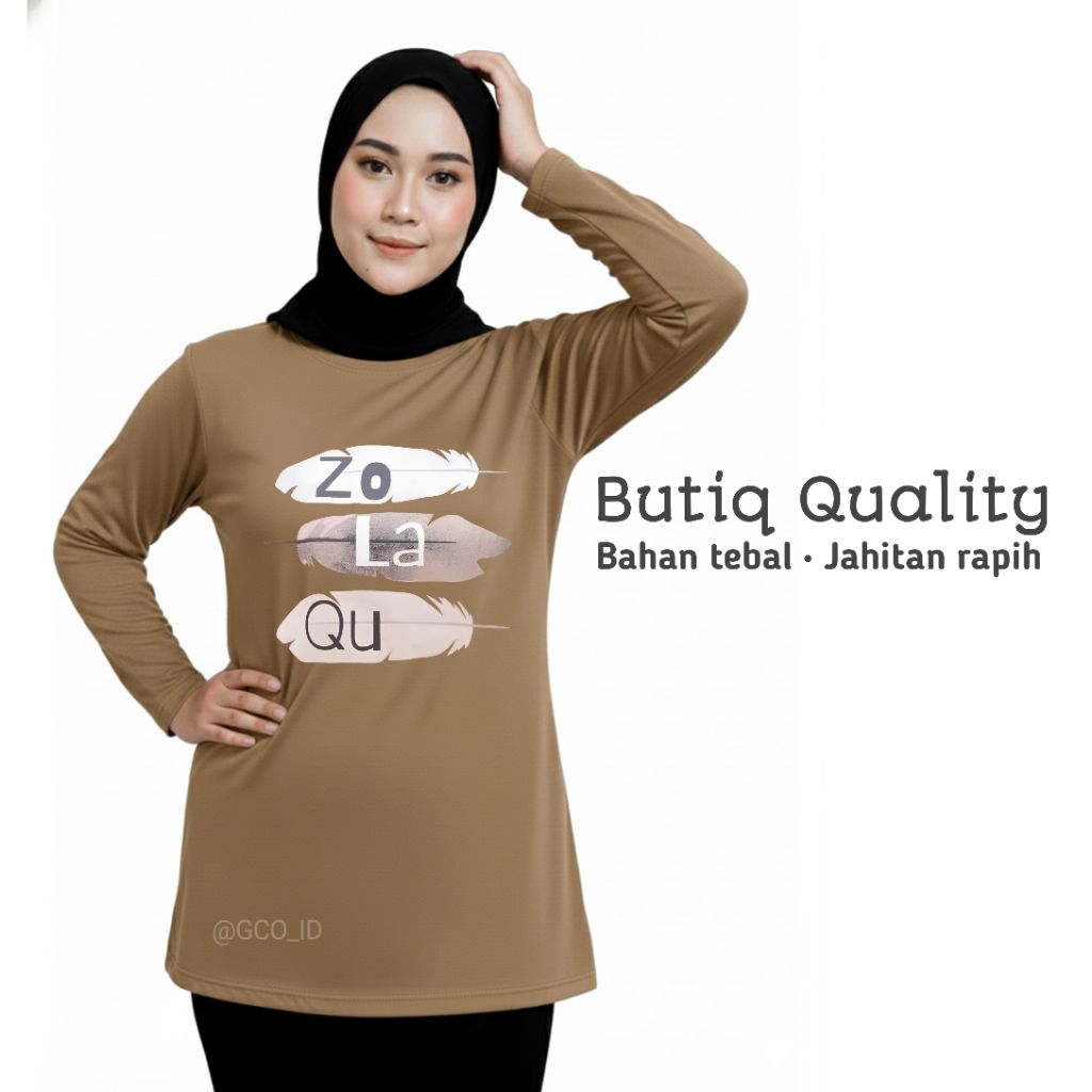 Semitunik Zolaqu Original Wanita Terbaru 2026 Motif Ekslusif | Kaos T-shirt Coklat Lengan Panjang