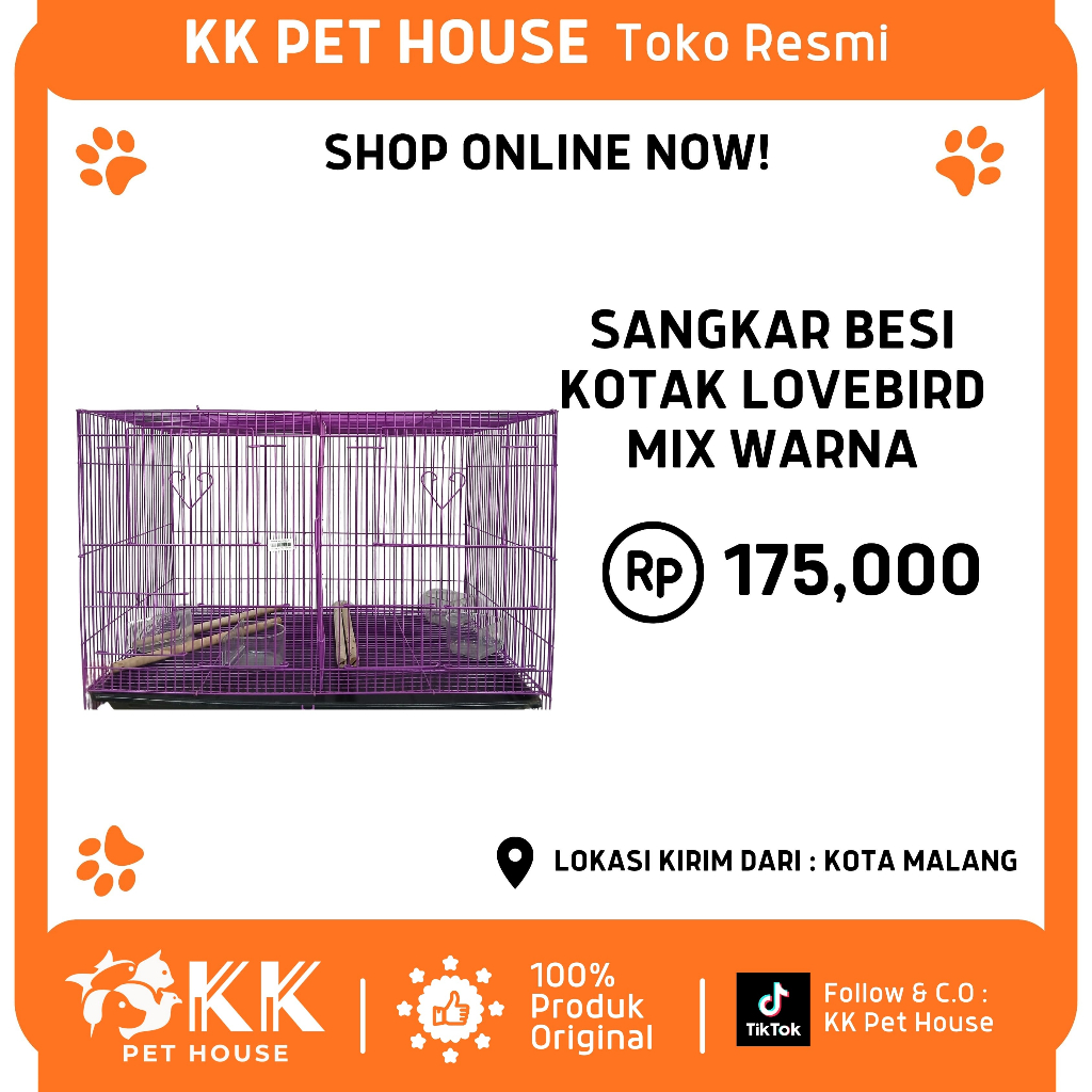 0618-SANGKAR BESI KOTAK LOVEBIRD MIX WARNA