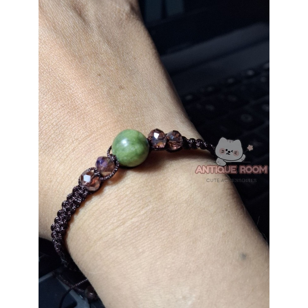Gelang Makram Batu Jade Hijau China Handmade | Gelang Tali Serut Natural Stone