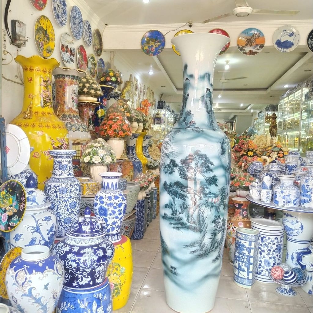 1 pc guci keramik 180 cm porselin/pajangan guci tinggu jumbo sudut ruangan harus dengan packing kayu