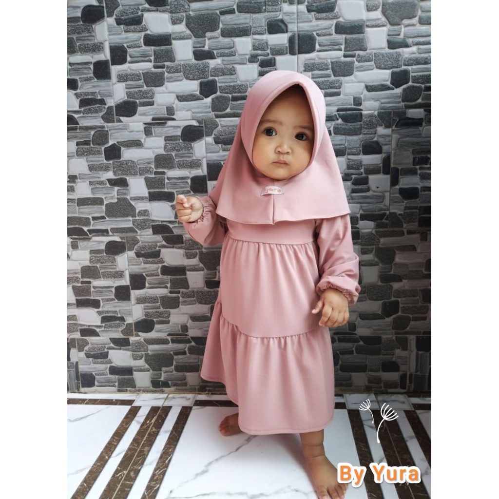 Gamis anak perempuan by yura usia 1-5 tahun bahan jersy premium gamis set hijab