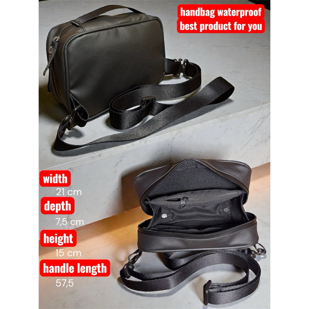 Tas Selempang Pria Kulit Sintetis Hitam - Polos, Desain Elegan dan Simpel