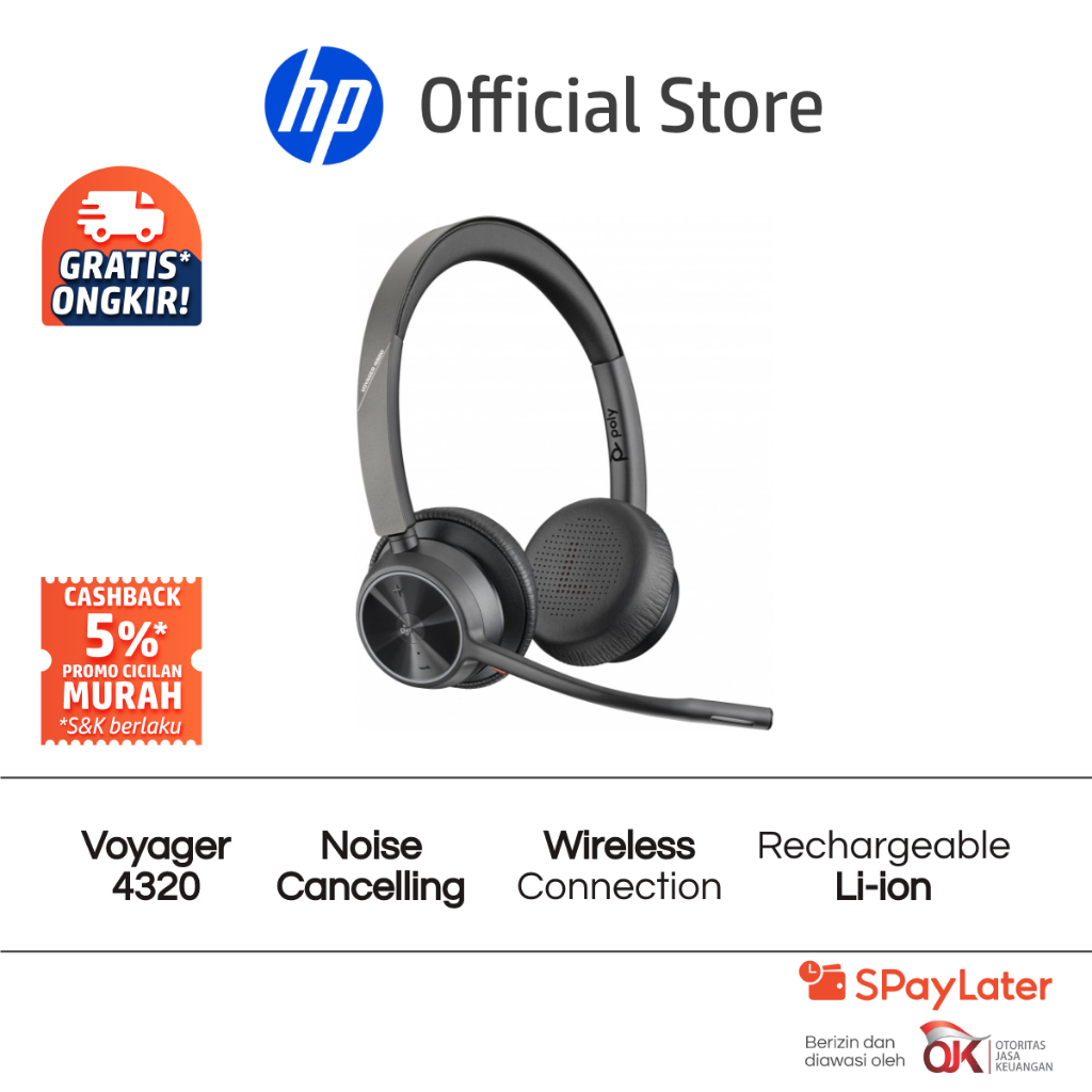 Headset HP Poly Voyager 4320 Black Stereo USB-C BT700 Noise Cancelling Windows macOS Android​ iOS​ W