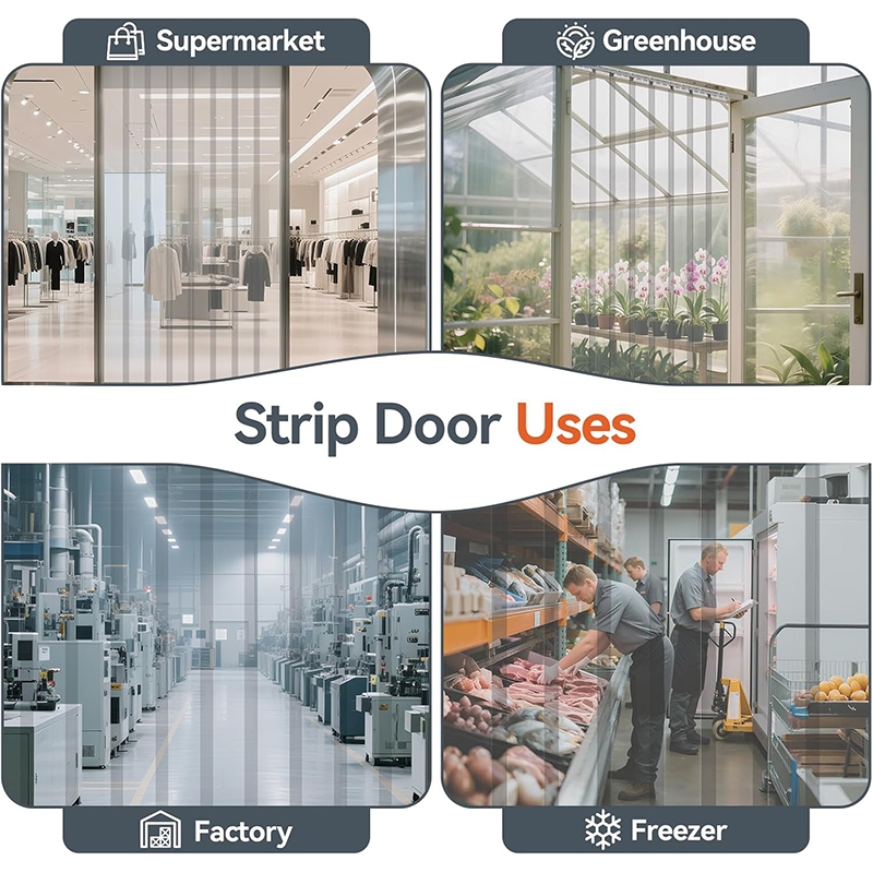 Tirai Pintu PVC Transparan Plastik Berbentuk Strip untuk AC Ruang Pendingin Gudang Supermarket L19cm