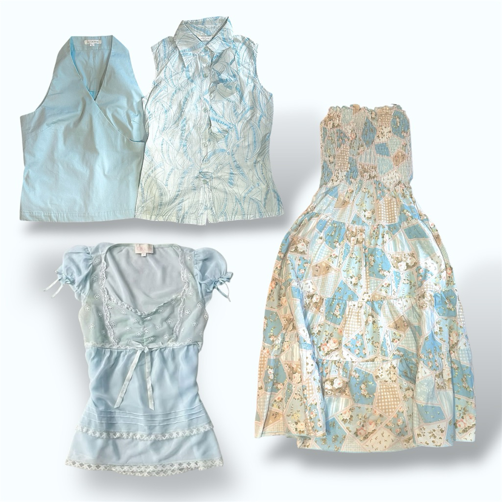 Elegant BabyBlue Coquette dress Midi Preloved | y2kstyle coquette grunge vintage style emo skena aff