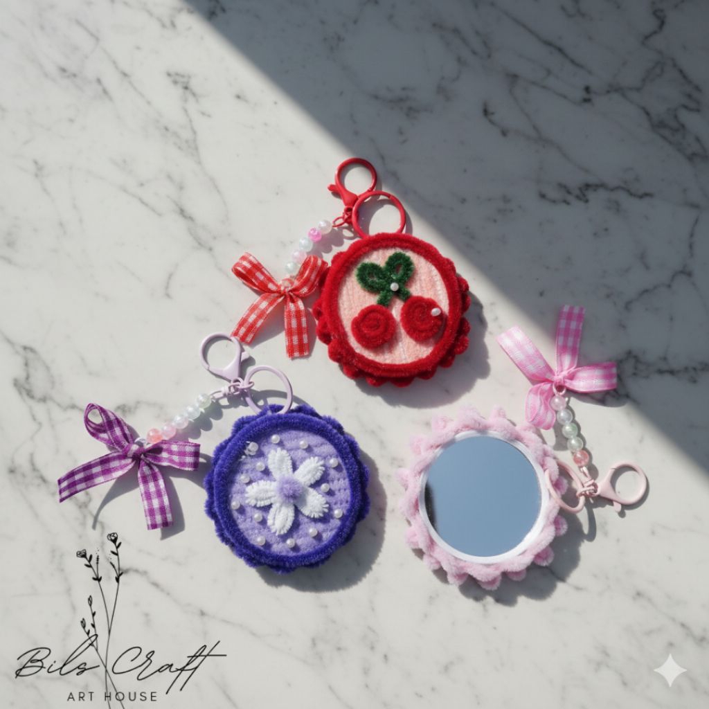 Mirror Bag Charm | Gantungan Tas Kaca Kawat Bulu