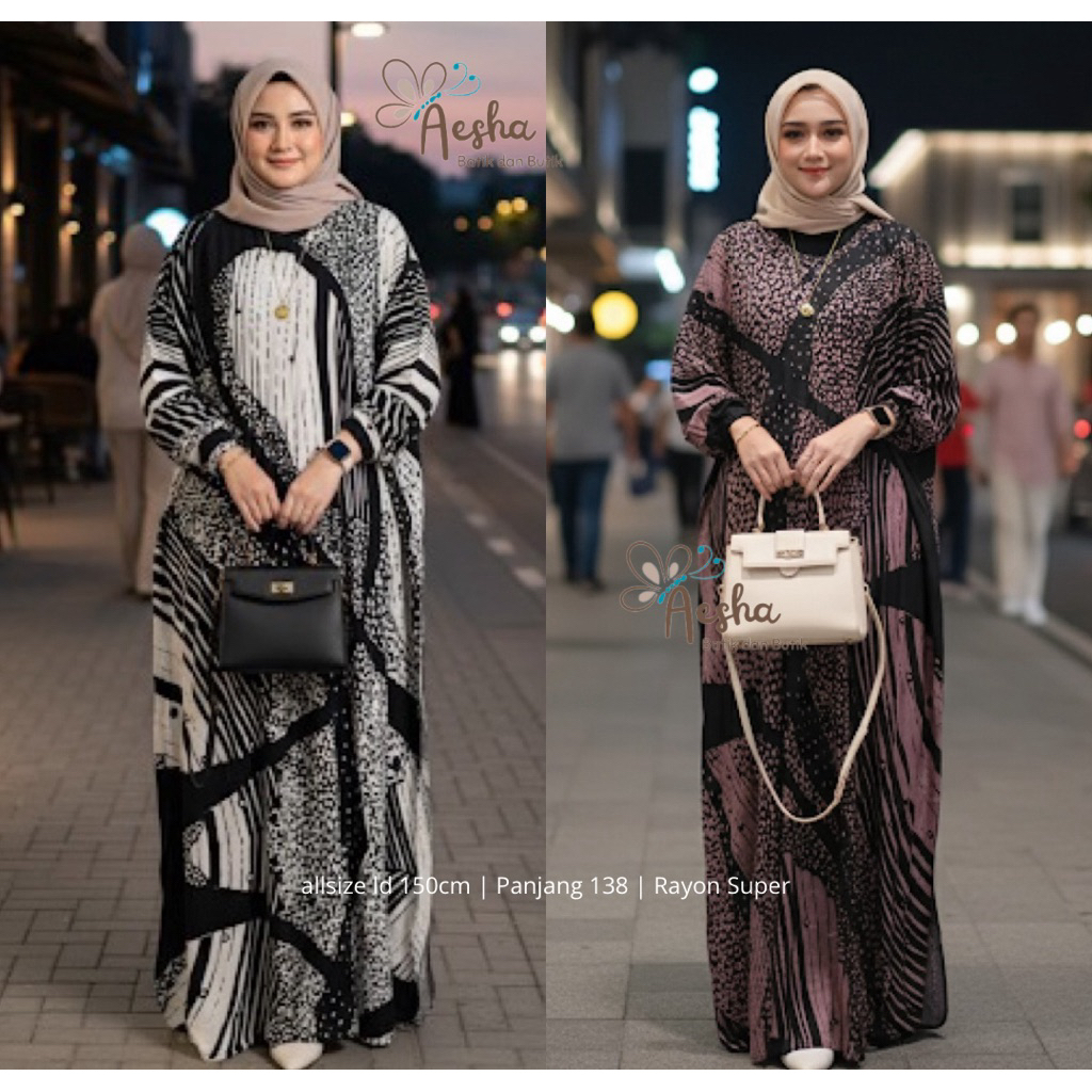 Aesha Kaftan Rayon Premium Model Jema Busui Gamis Kaftan Ukuran Allsize LD 160cm Panjang 138cm