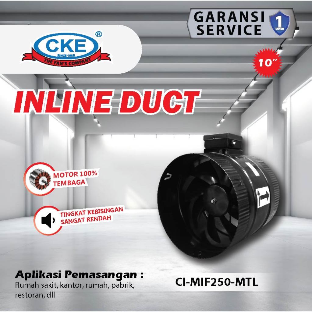 CKE Inline Duct 10 Inch Blower Hexos Fan Ducting Ventilasi Sirkulasi Udara Hisap Panas Asap Industri