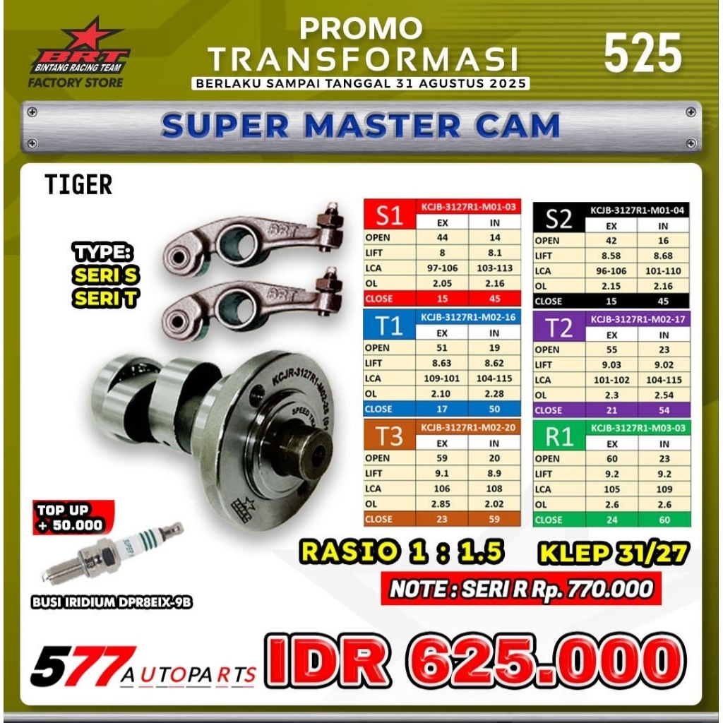 Super Master Cam/Noken As + Rra BRT Tiger, GL Pro, Megapro Primus, Cb 200
