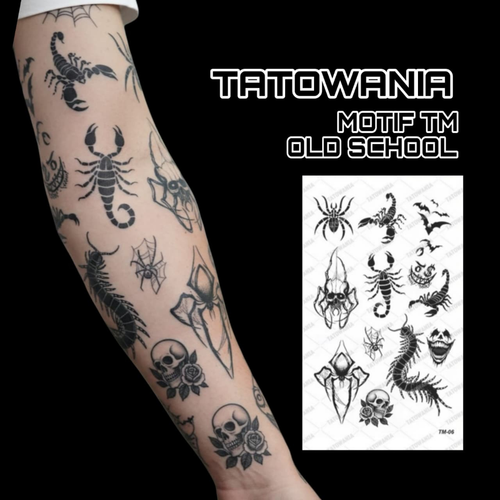 Tatowania - Sticker Tattoo Temporary Semi Permanent Tahan Lama Ukuran 18x11cm Design Old school TM 0