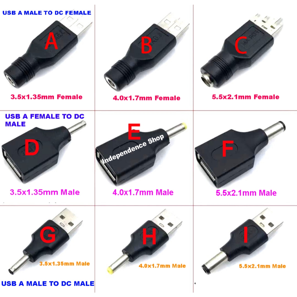 Konektor Adapter USB A Male Female to DC Male Female 3.5mm / 4mm / 5.5mm / Converter Power DC Male F