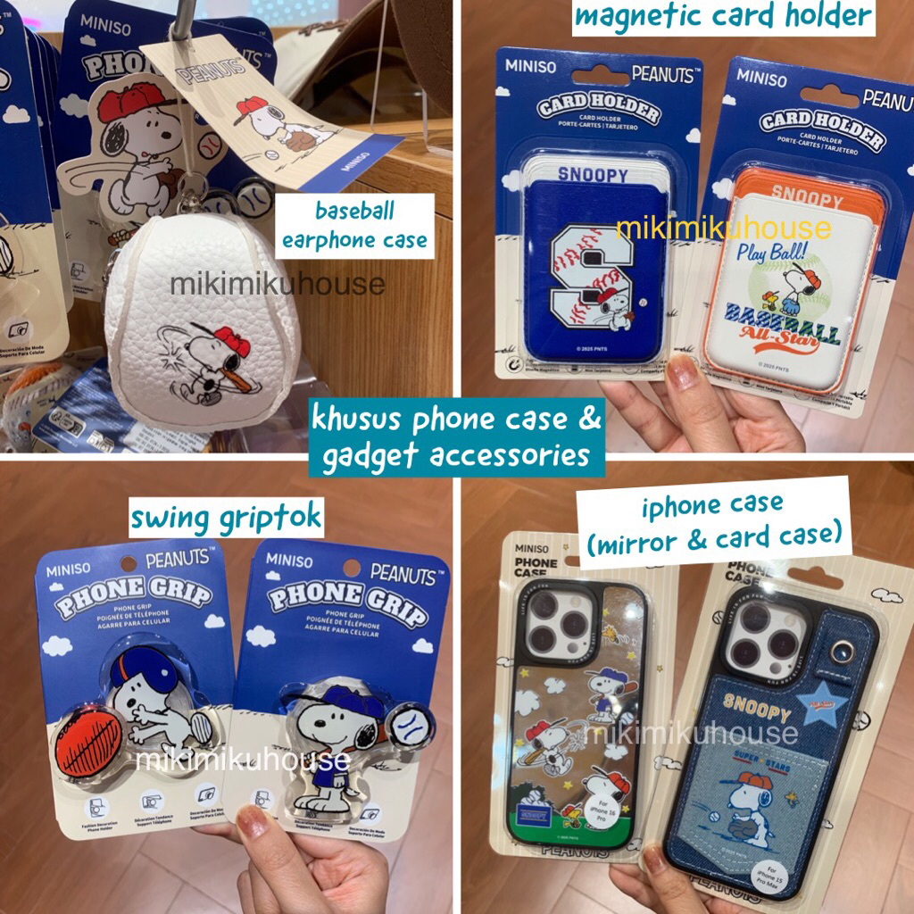 READY MINISO SNOOPY IPHONE CASE AIRPODS BUDS BLUETOOH EARPHONE TWS CASE GRIPTOK SWING MAGNETIC CARD 