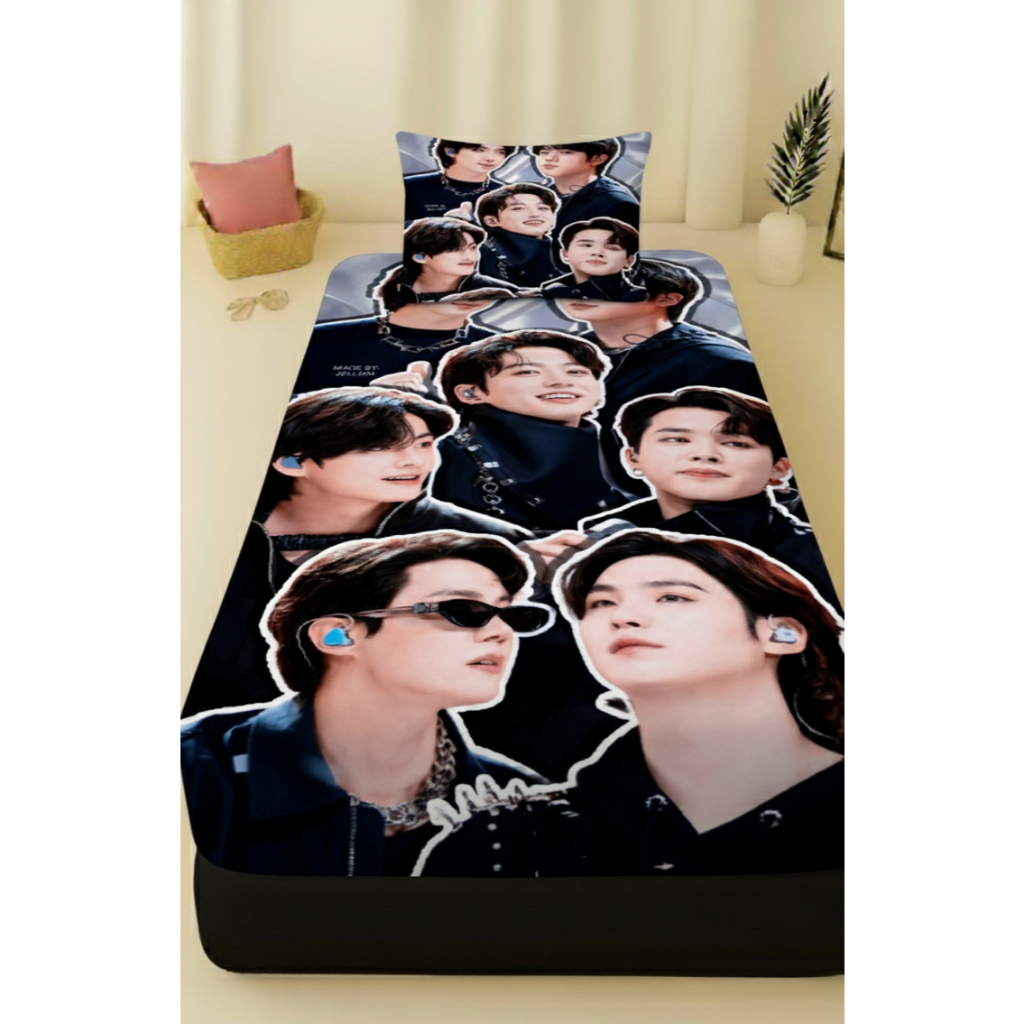 set sprei motif bts , sprei bts aesthetic bisa custom sendiri gambar sesuai keinginan