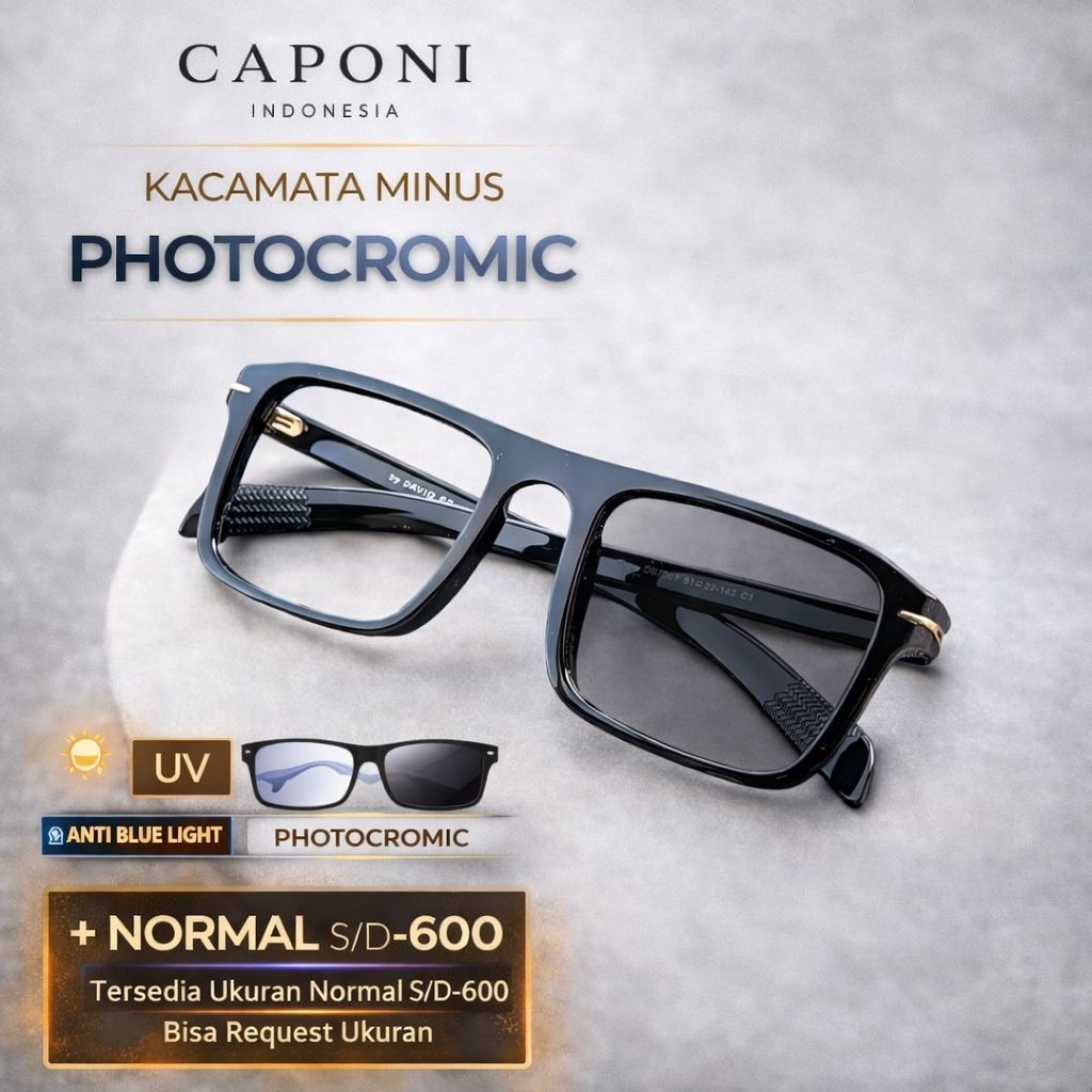 CAPONI Kacamata Minus Pria Keren Bluecromic Frame Kotak Retro Kaca Mata Mines Potocromic