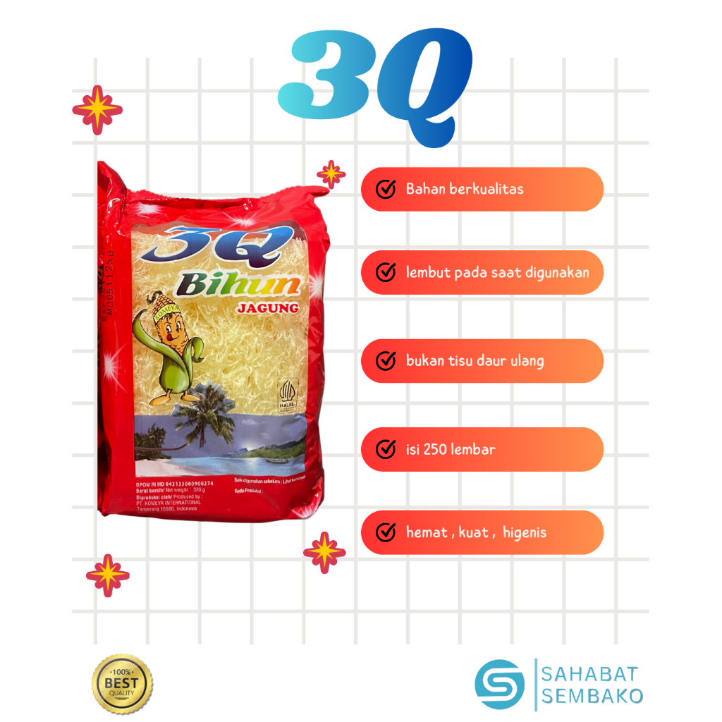 BIHUN JAGUNG 3Q KEMASAN 320GR KENYAL TIDAK MUDAH PUTUS