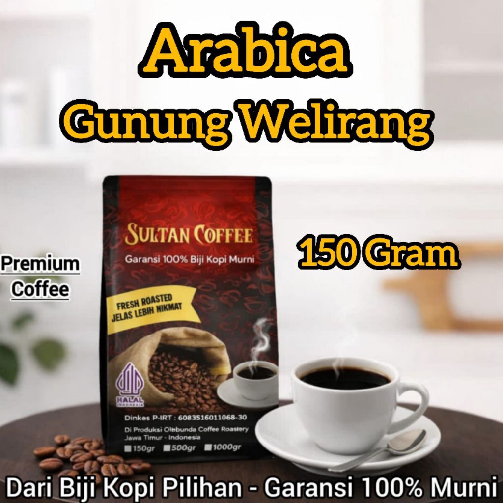SULTAN COFFEE PREMIUM - Kopi Bubuk Biji Arabica Gunung Welirang 150 Gram - Arabica Premium Quality T