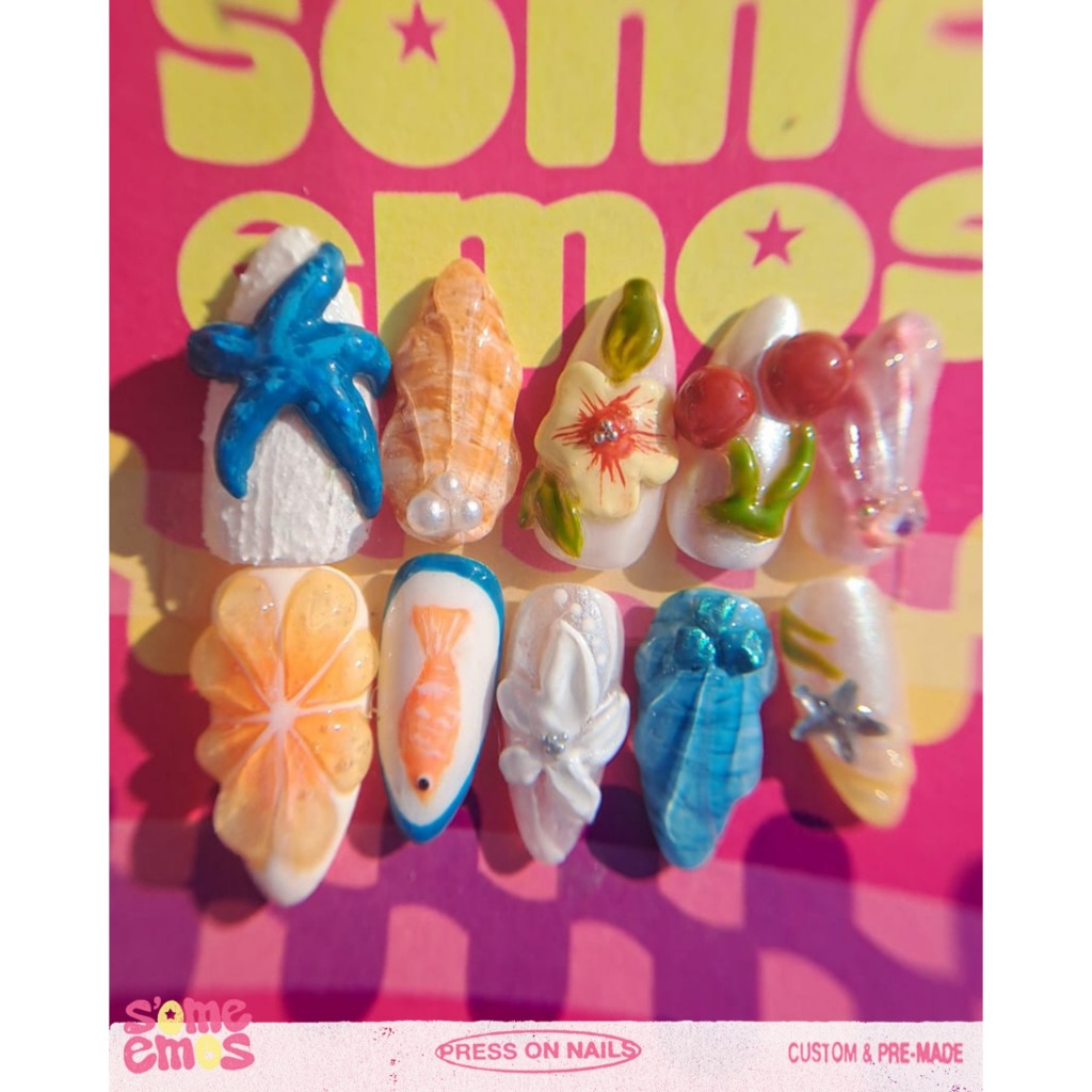 Press on nails | Kuku Palsu 3D | Fake Nails | Summer Star handmade Some_emoS