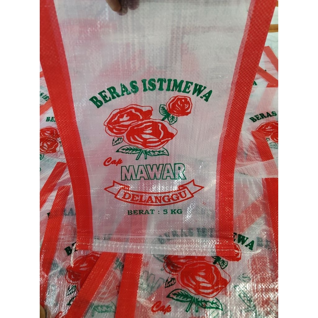 Kemasan Karung Beras Sablon 5Kg Putih Susu Cap Mawar 2 Warna Isi 50 Lembar