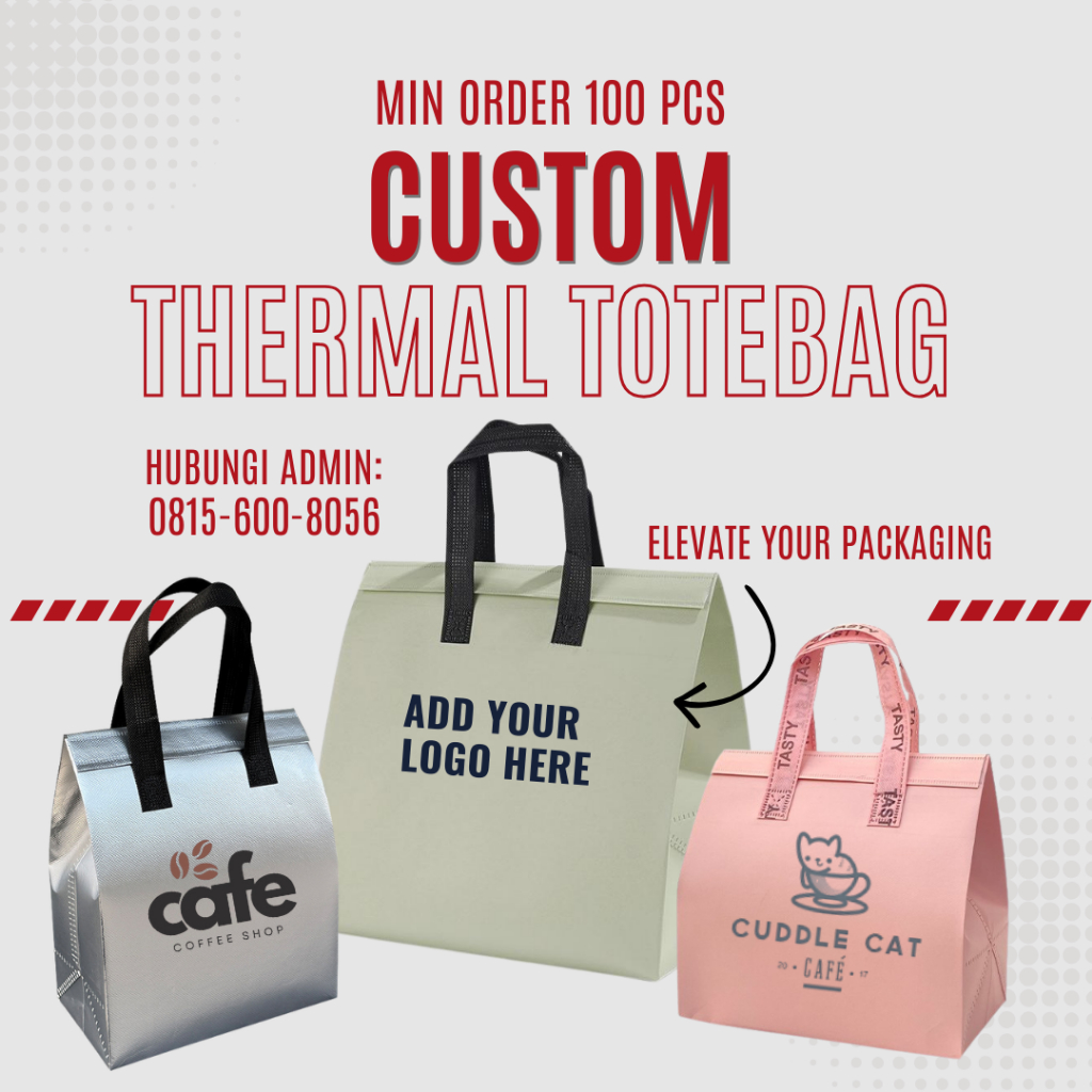 CUSTOM Thermal Tote bag Packaging Makanan Cafe Frozen Food Penahan Panas dan Dingin