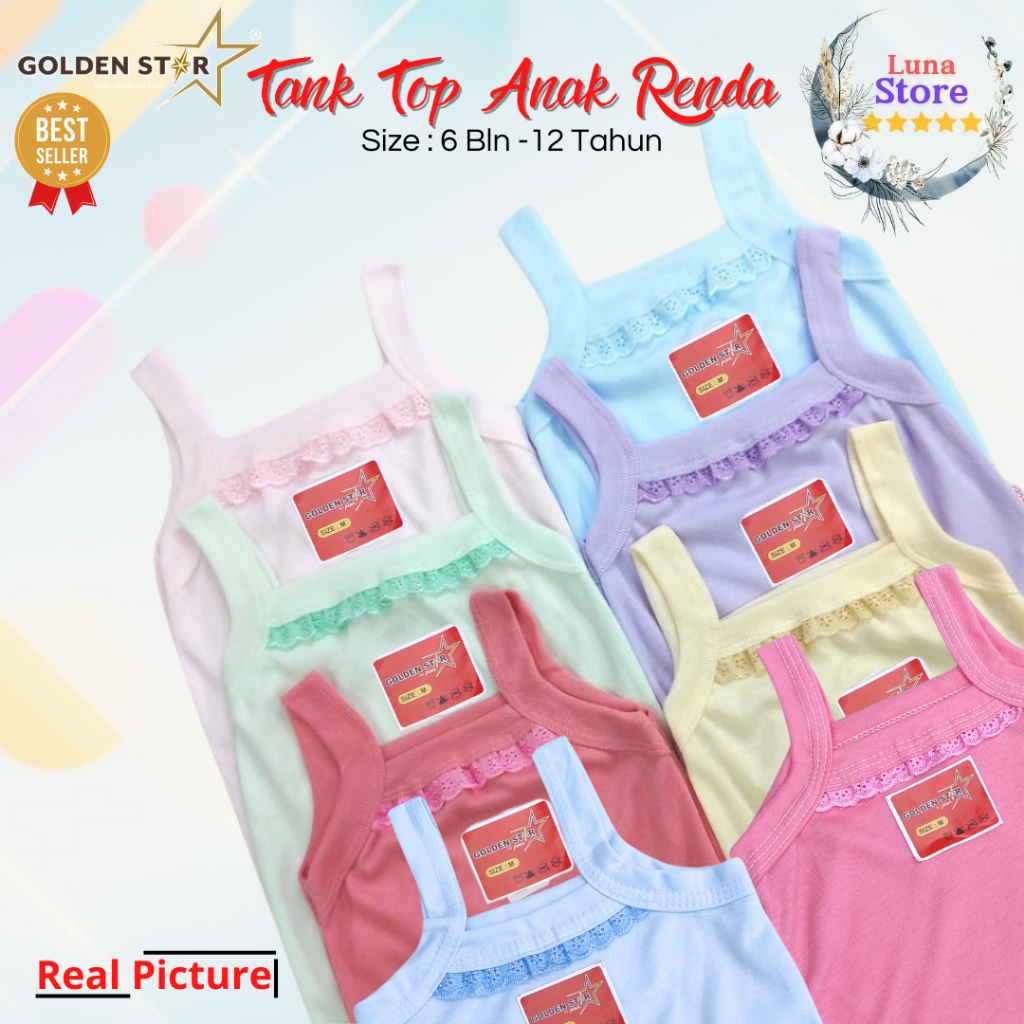 12 Pcs  tanktop anak perempuan lembut /  kaos dalam anak perempuan  adem / kaos singlet anak perempu