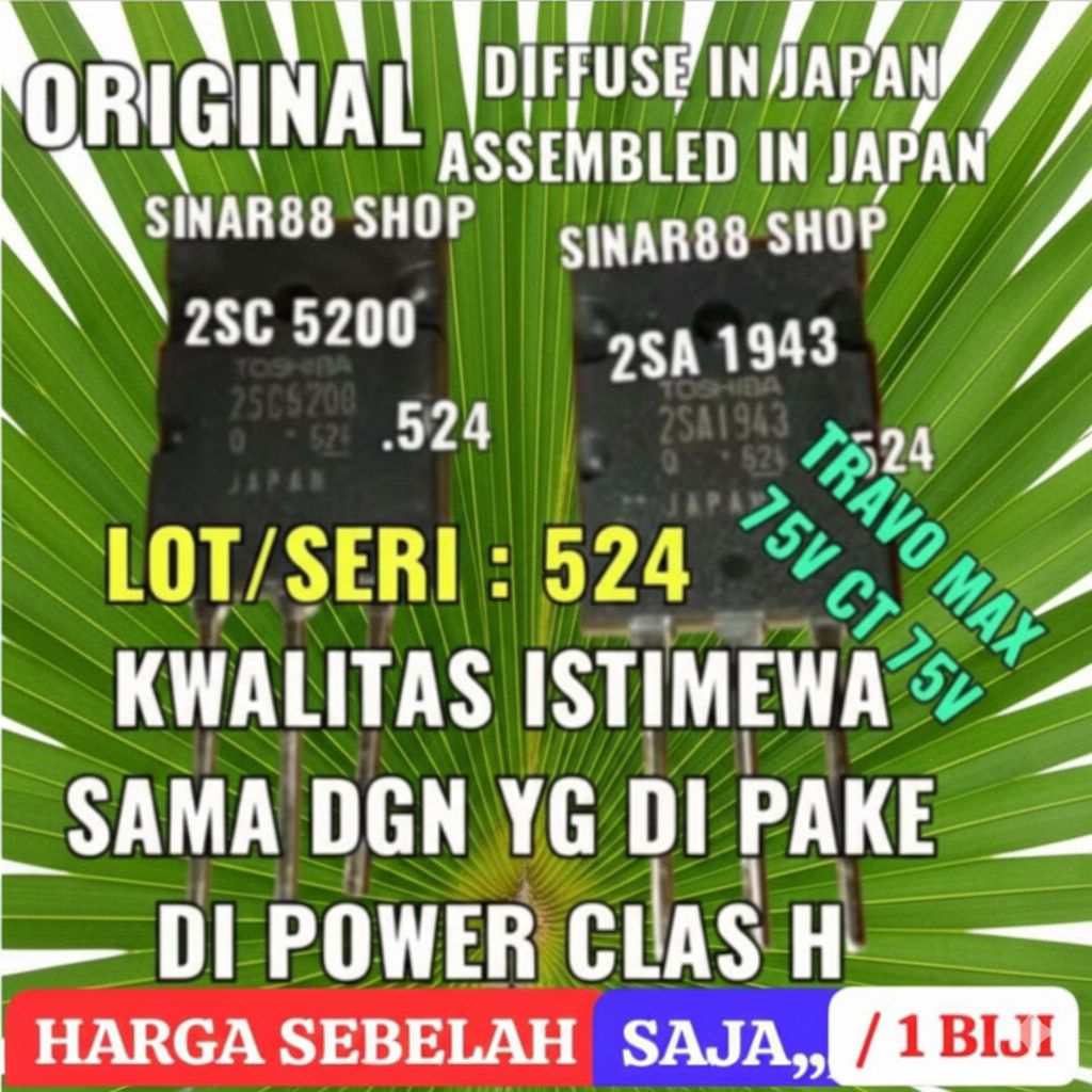 LOT524 Hrg 1pcs / pincang / sebelah / biji ORI 5200 + 1943 TR TRANSISTOR TOSHIBA 2SA1943 2SC5200 194